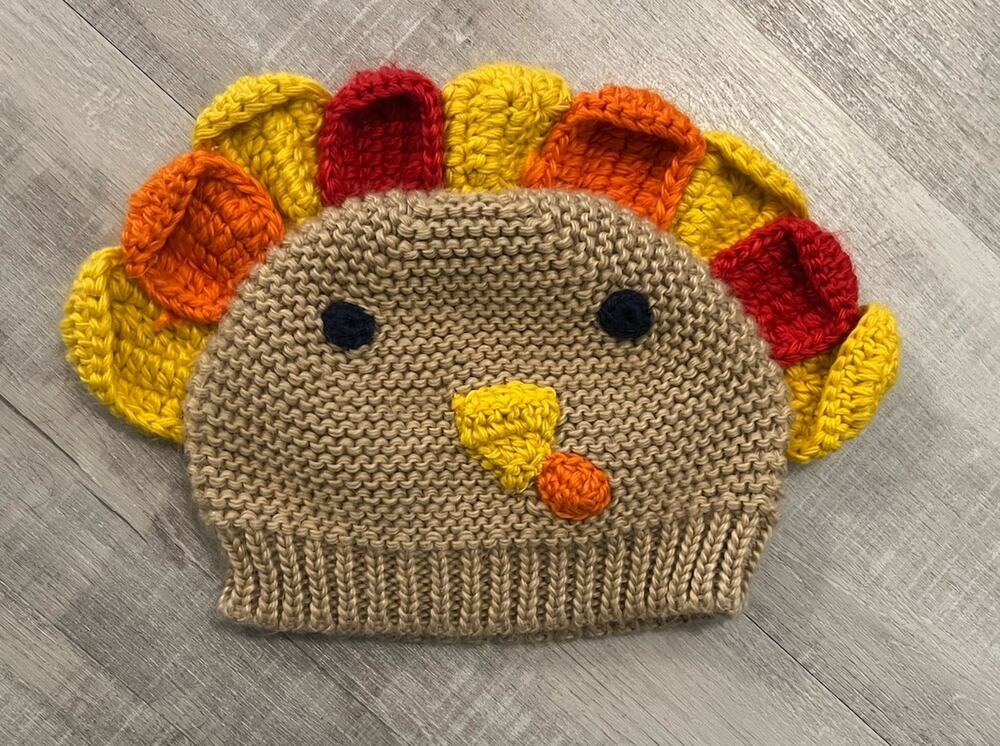 TURKEY CROCHETED BEANIE HAT CUTE COMFY & COZY THANKSGIVING Kids Or Small Head
